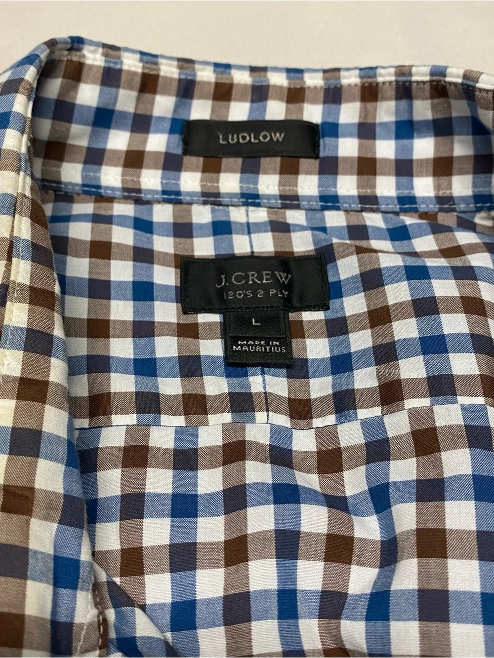 J. Crew Blue, Brown and White Check Dress Shirt